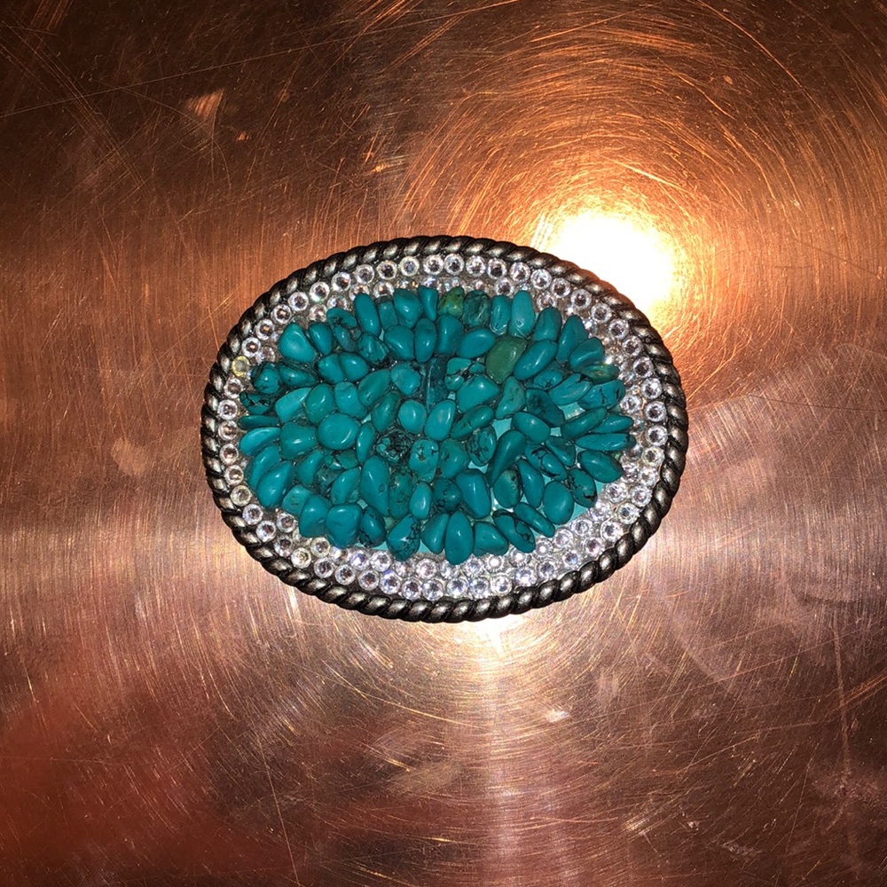Turquoise and rhinestone belt buckle